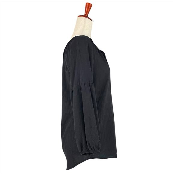 JOHNNY WAS Calme Black Gauze Cotton Tassel 3/4-Sleeve Peasant Blouse Size M - Picture 6 of 8